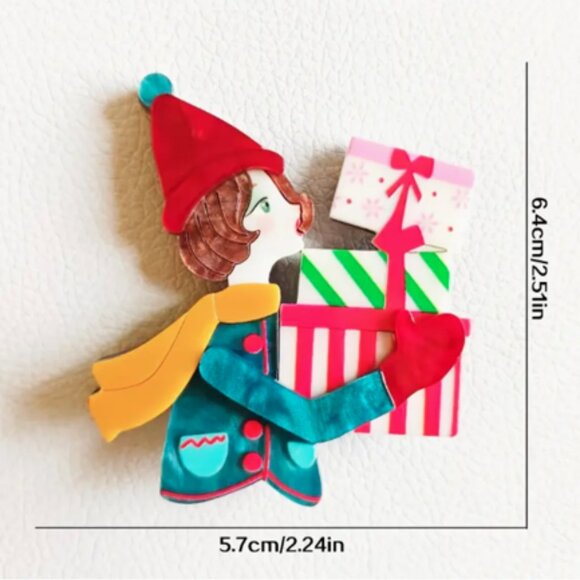 🍏50% OFF/3+...Lovely Girl Carrying Presents Brooch - Picture 11 of 11